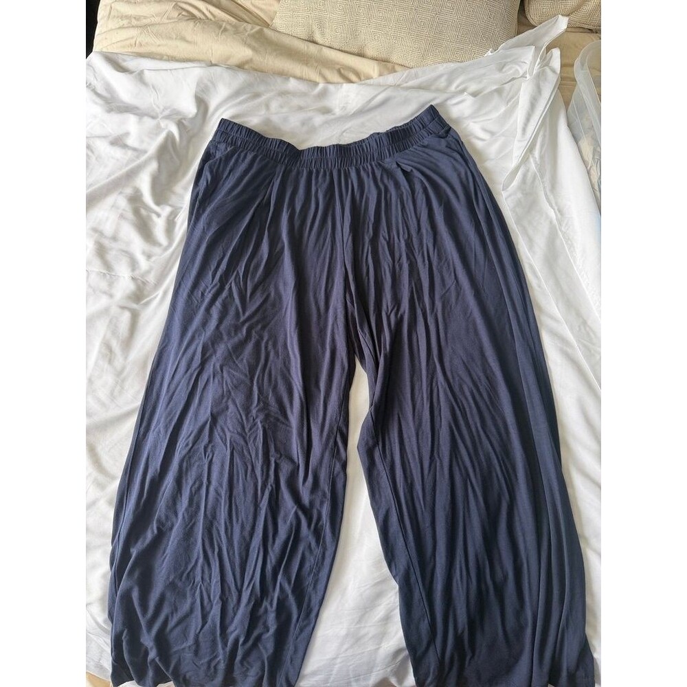 LOGO by Lori Goldstein Women's Relaxed Fit Pants; Comfy Size 1X Navy Blue